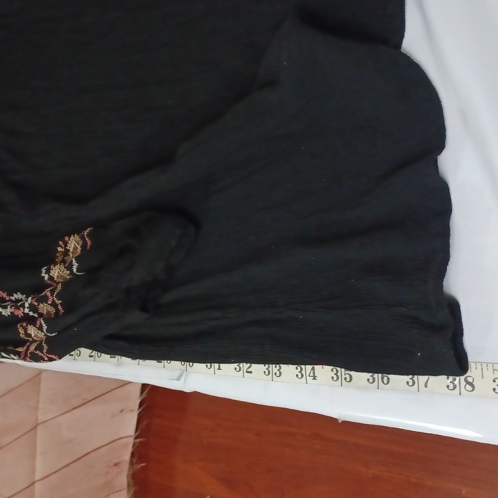 Knox Rose Y2K Boho Krinkle Black Peasant Embroidery Midi Dress XXL Vintage - Picture 10 of 12